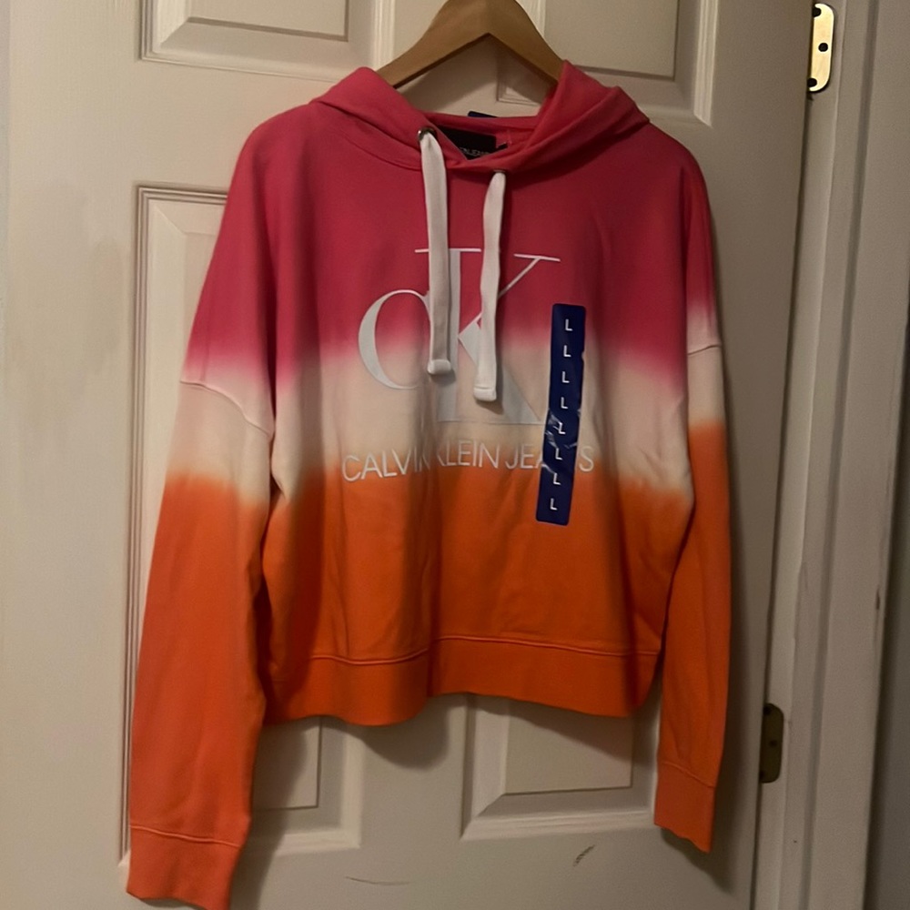 Hoodie Calvin Klein jeans orange pink color